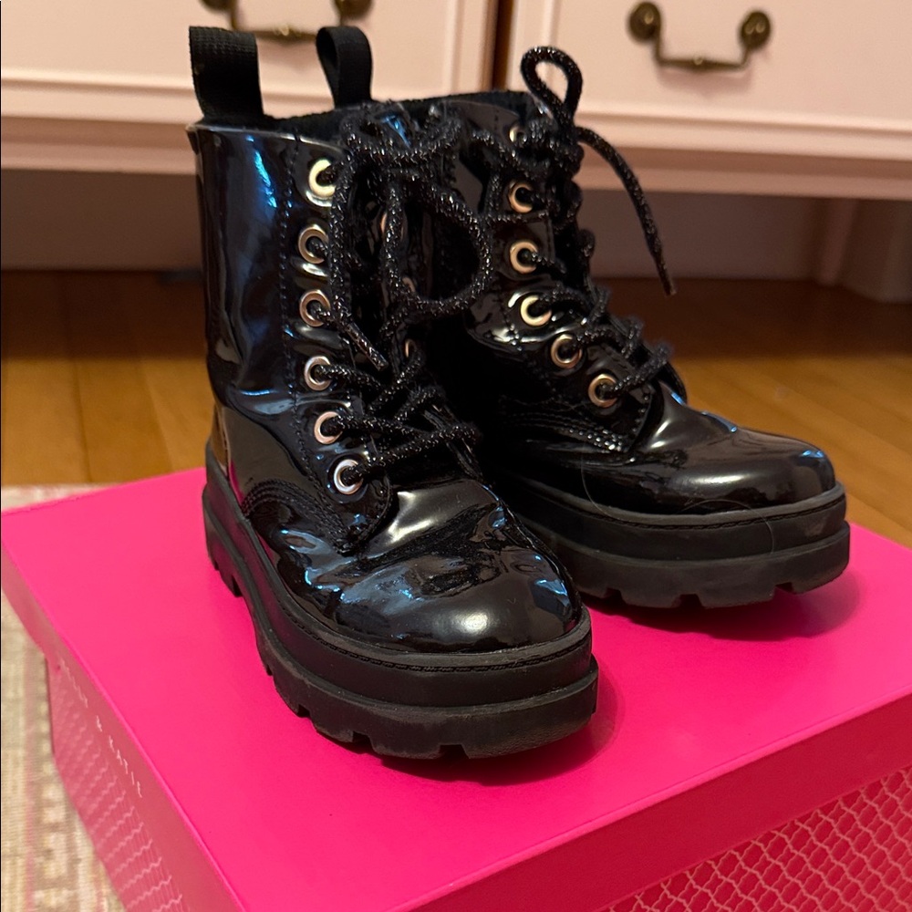 H&M Black Patent Leather Girls Combat Boots